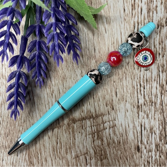 Writing Pen Evil Eye Flower Artisan Beaded Silicone m Custom Handcrafted Office - Picture 8 of 9